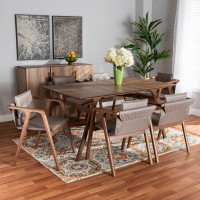 Baxton Studio RDC828-GreyWalnut-7PC Dining Set Baxton Studio Marcena Mid-Century Modern Grey Imitation Leather Upholstered and Walnut Brown Finished Wood